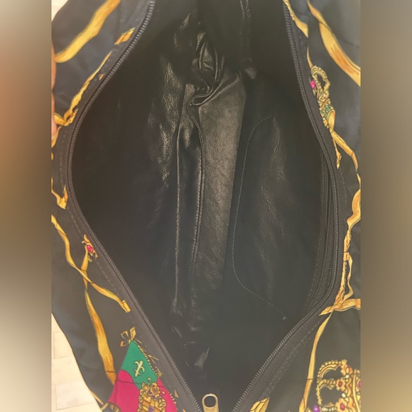 Versace inspired Fabric Tote Shoulder Bag Heavy Gold Chain Handles - Picture 3 of 5